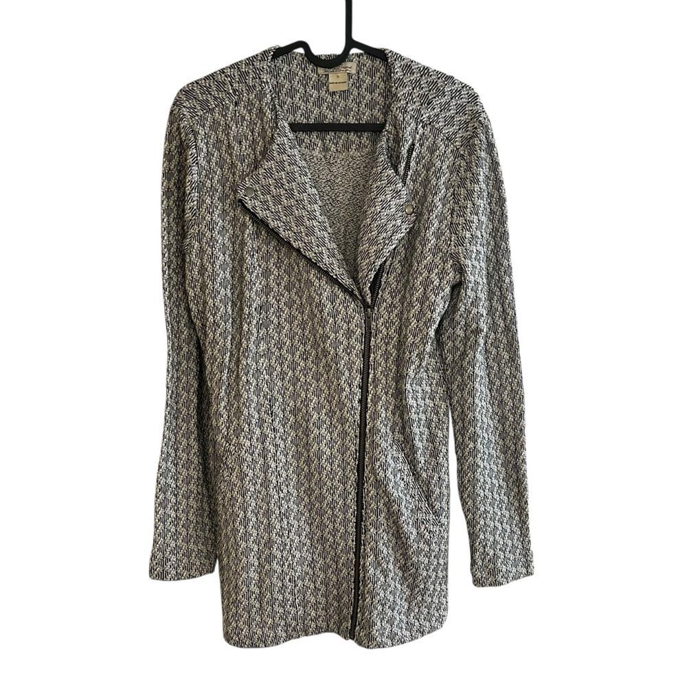 Lucky Brand S Women's Black and White Knit Jacket pockets front zip